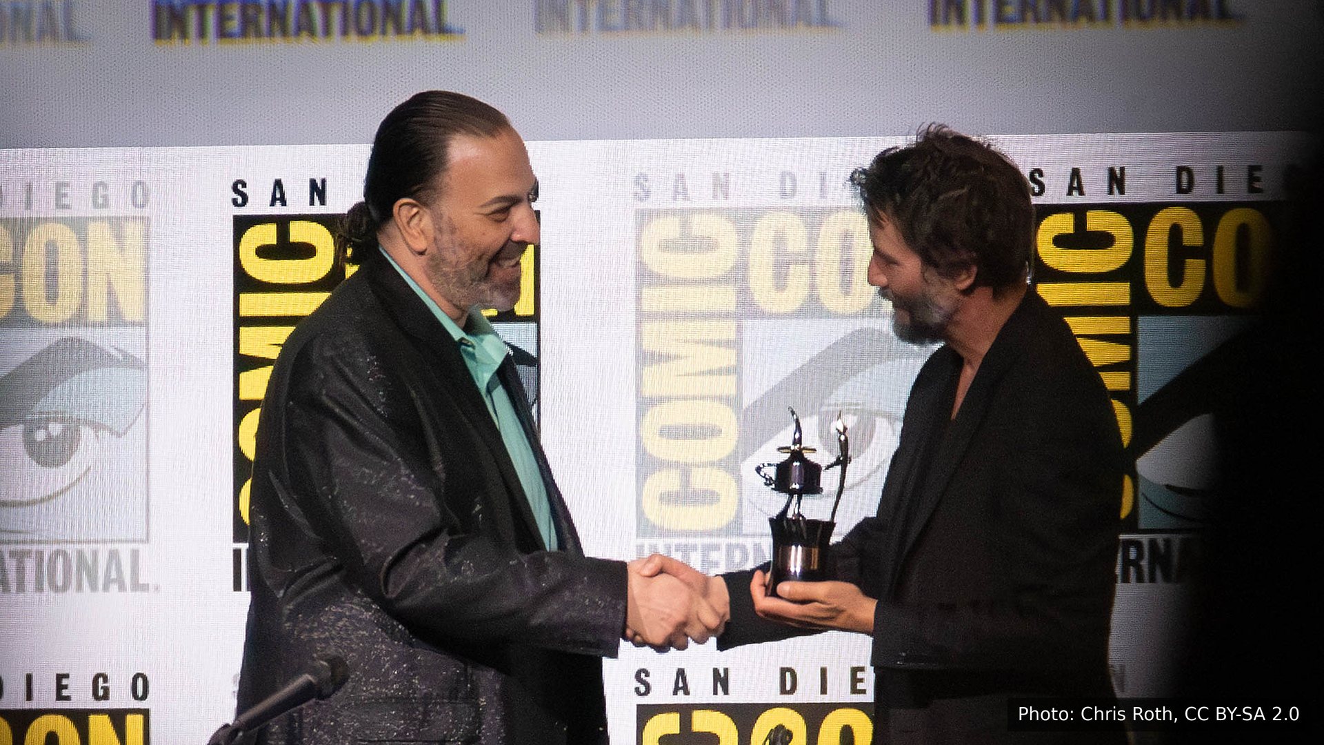 Keanu Reeves receiving an award at Comic-Con, San Diego, 2024