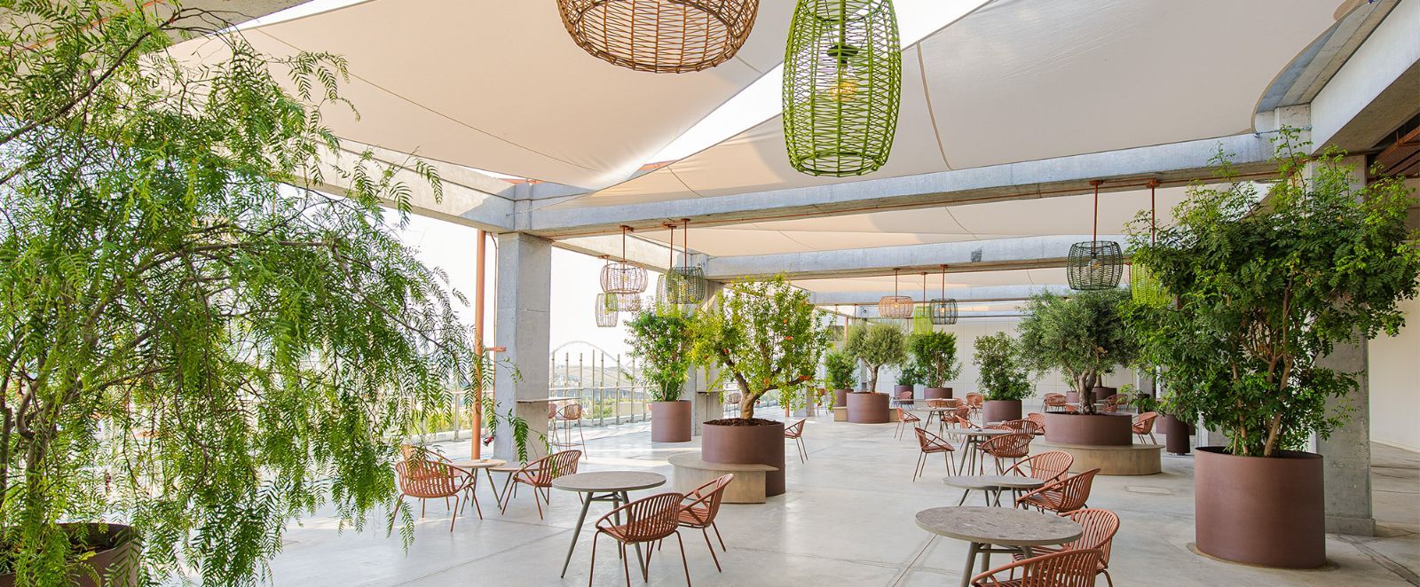 The Mall Athens: the Urban Garden terrace upstairs, with cafés and restaurants