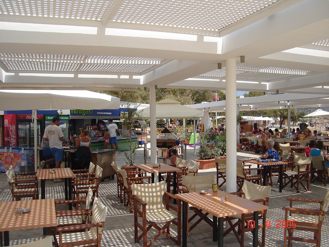 A shaded beach bar at Varkiza