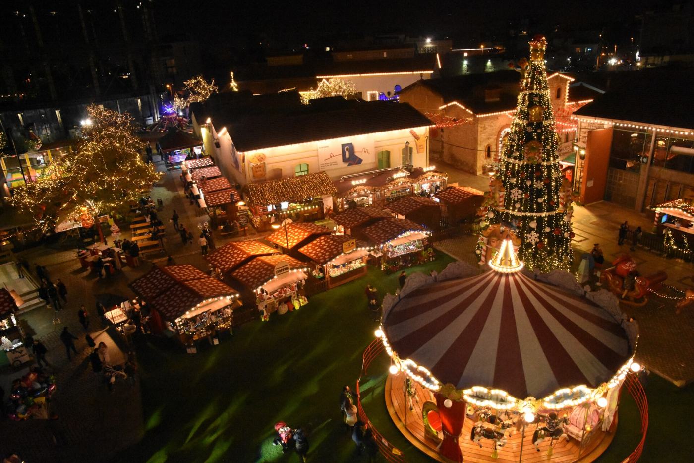 Technopolis lit up at night for a festival